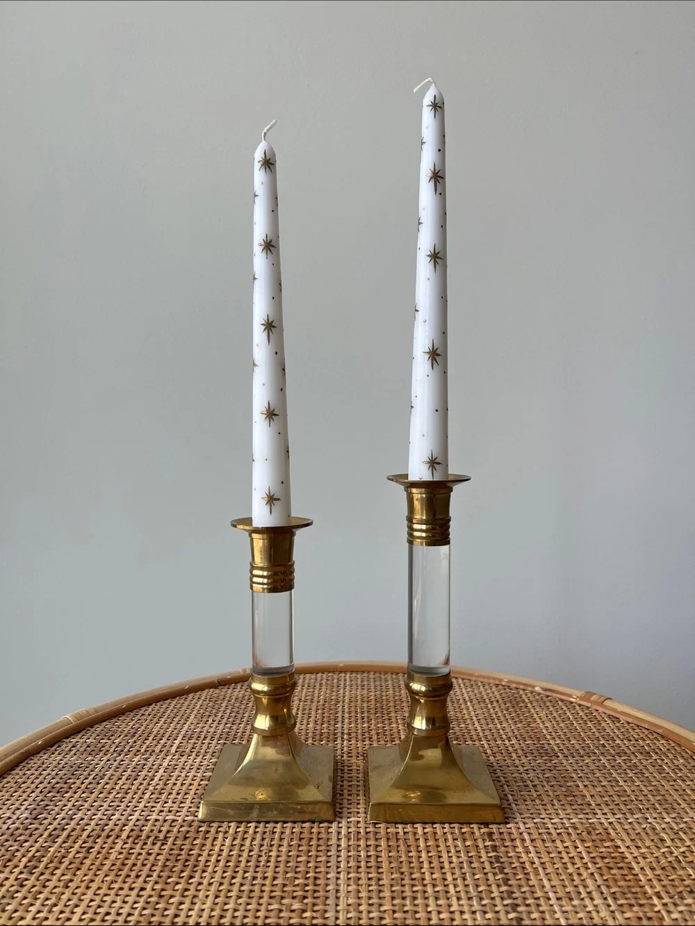 Vintage Brass Lucite Candle Holders Pair Set of 2